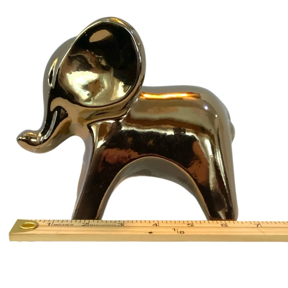 Gold Ceramic Elephant 6.5” Figurine – Modern Home Décor Accent, Lucky Statue